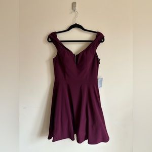 Wine/burgundy Xscape off the shoulder mini skater dress NWT